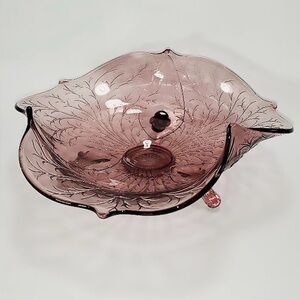 Fenton Amethyst Wisteria 3 Footed Glass Dish
